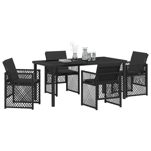 vidaXL Garden Dining Set 5 pcs Black Poly Rattan