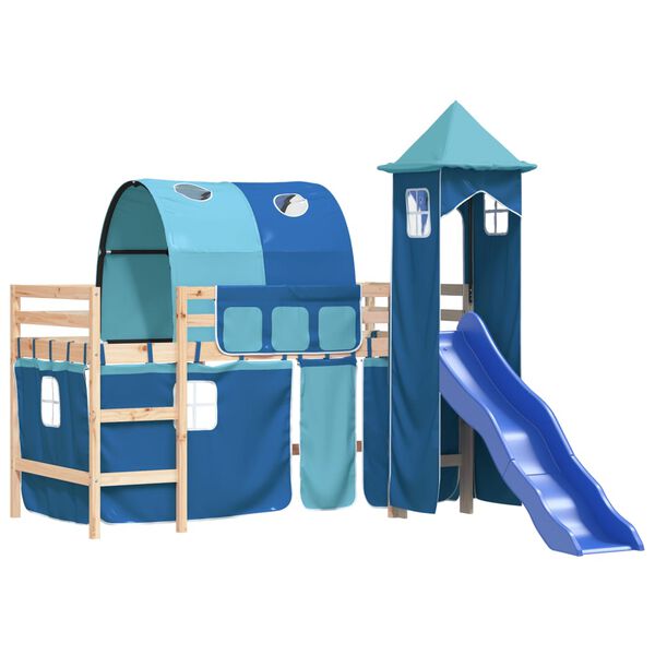 vidaXL Kids' Loft Bed with Tower without Mattress Blue 90x190 cm Single
