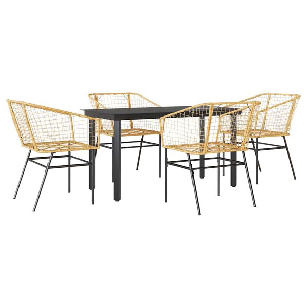 vidaXL 5 Piece Garden Dining Set Brown Poly Rattan Glass