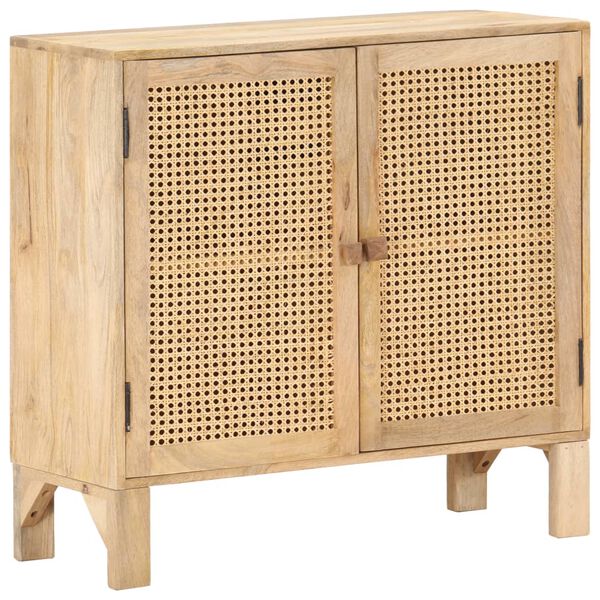 vidaXL Sideboard 80x30x73 cm Solid Mango Wood and Natural Cane