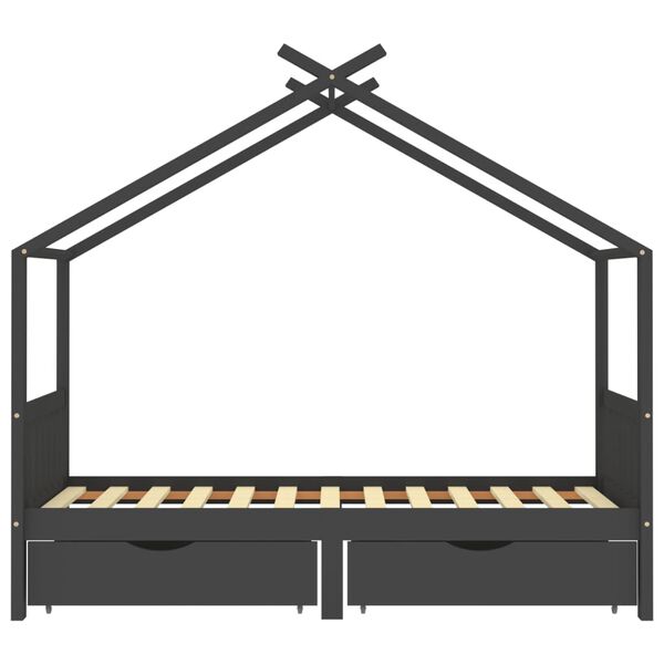 vidaXL Kids Bed Frame with Drawers Dark Grey Solid Pine Wood 90x200cm