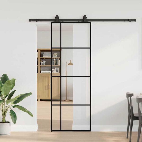 vidaXL Sliding Door with Hardware Set Black 76x205 cm ESG Glass