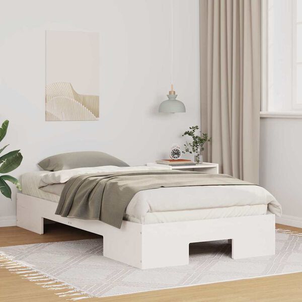 vidaXL Floor Bed Frame with Storage White 90 x 200 cm Solid pine wood