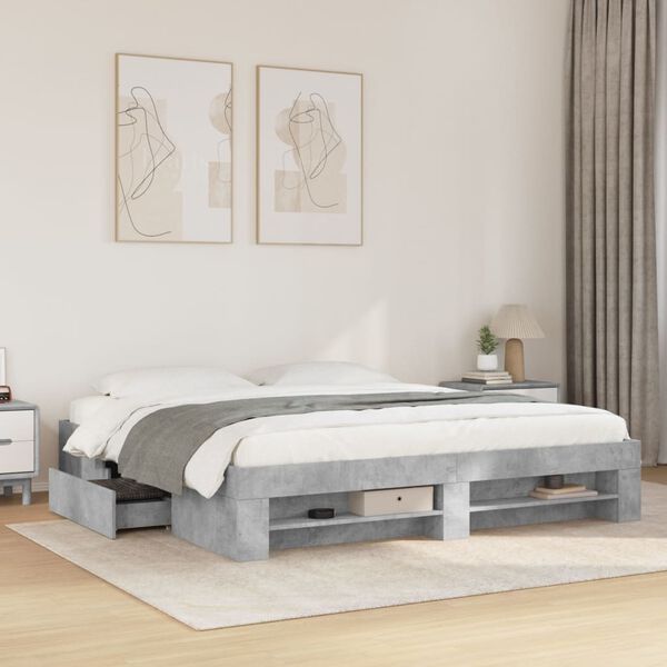 vidaXL Bed Frame without Mattress Concrete Grey 200x200cm Engineered Wood