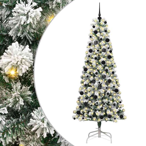 vidaXL Artificial Hinged Christmas Tree Green and White 240 cm