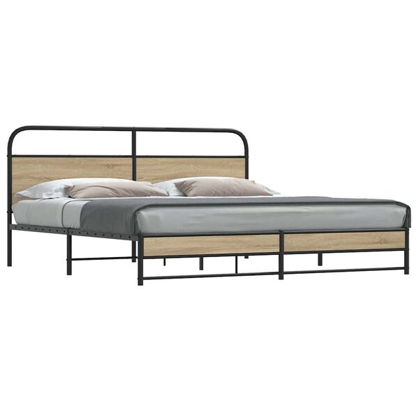 vidaXL Metal Bed Frame without Mattress Smoked Oak 180x200 cm Super King