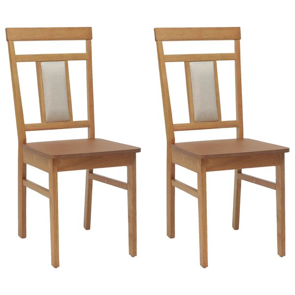 vidaXL Dining Chair 2 pcs Natural Solid Rubber Wood