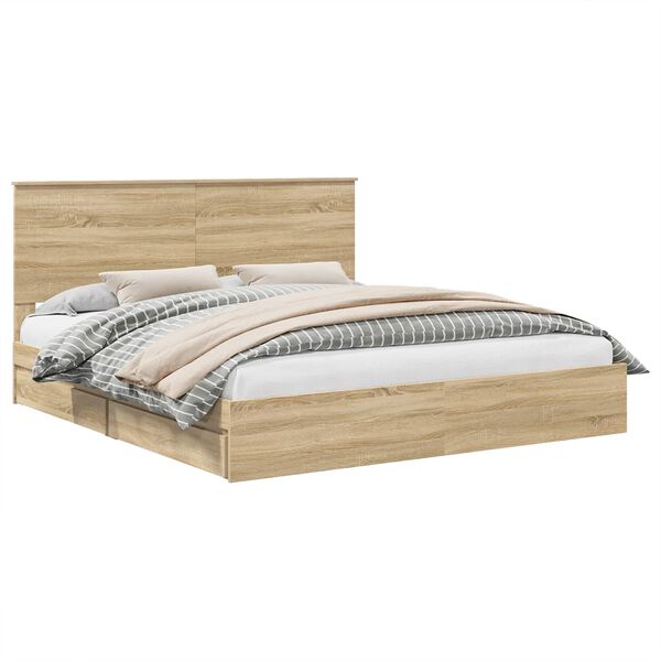 vidaXL Storage Bed with Drawer Sonoma Oak 180 x 200 cm Engineered Wood