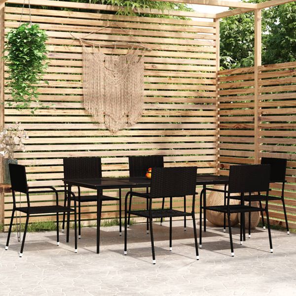 vidaXL 7 Piece Garden Dining Set Black