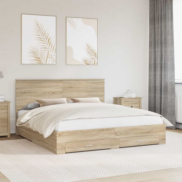vidaXL Bed Frame with Drawer Sonoma Oak 180 x 200 cm Engineered Wood