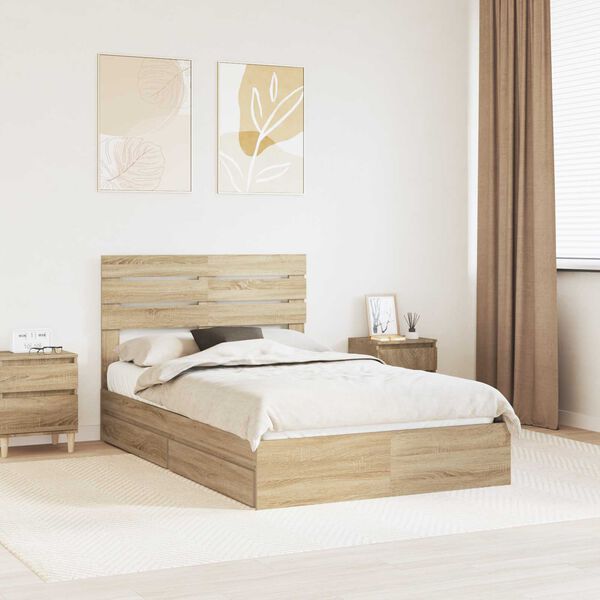 vidaXL Storage Bed with Drawer Sonoma Oak 120 x 200 cm Engineered Wood
