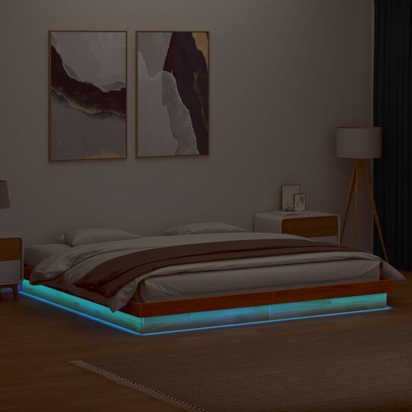 vidaXL LED Bed Frame without Mattress Wax Brown 180x200 cm Super King Solid Wood
