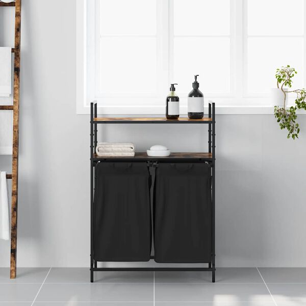 vidaXL Laundry Basket 2 Compartments with Shelves Smoked Oak