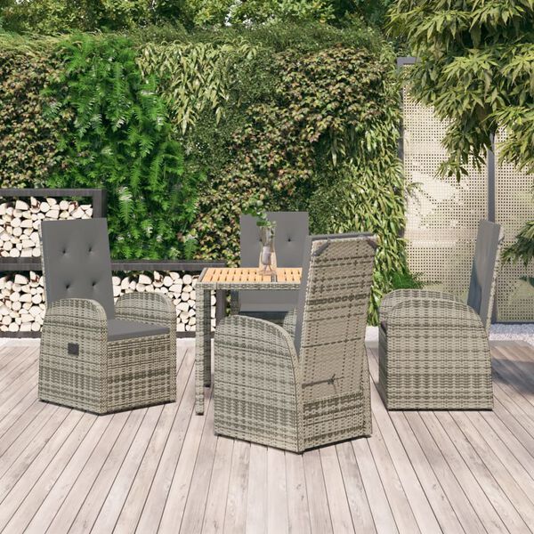 vidaXL 5 Piece Garden Dining Set Grey Poly Rattan&Solid Wood Acacia