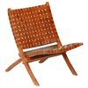 vidaXL Folding Chair Crossed-Stripe Brown Real Leather