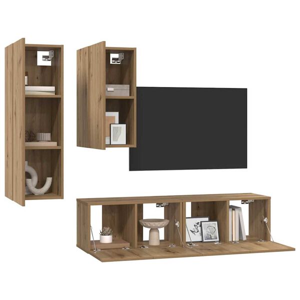 vidaXL TV Cabinet Set Wall-mounted 4 pcs Artisan oak 30.5 x 30 x 90 cm