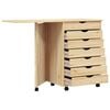 vidaXL Rolling Cabinet with Desk MOSS Clear Varnish Solid Pine wood