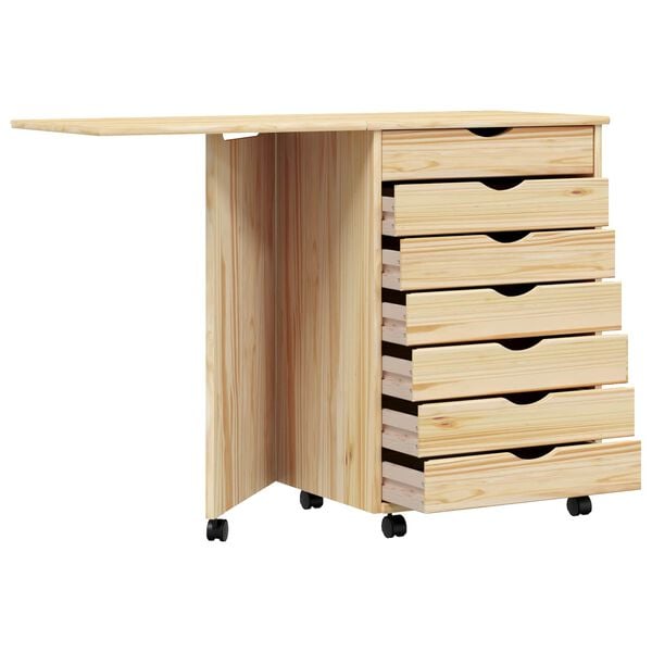 vidaXL Rolling Cabinet with Desk MOSS Clear Varnish Solid Pine wood