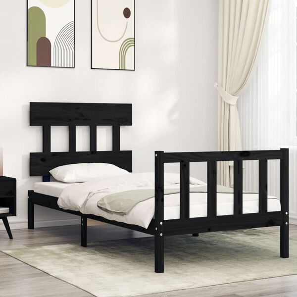 vidaXL Bed Frame without Mattress Black Small Single Solid Wood Pine