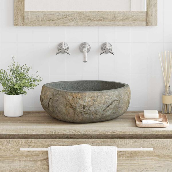vidaXL Riverstone basin Light Grey 45 x 35 x 15 cm River Stone