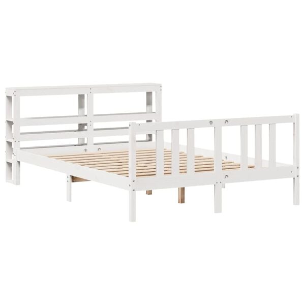 vidaXL Bed Frame with Headboard without Mattress White 140x200 cm