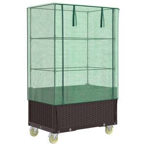 vidaXL Raised Bed with Cover and Wheels Rattan Look 80x50x182 cm