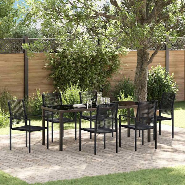 vidaXL Garden Dining Set 7 pcs Black Powder-Coated Steel
