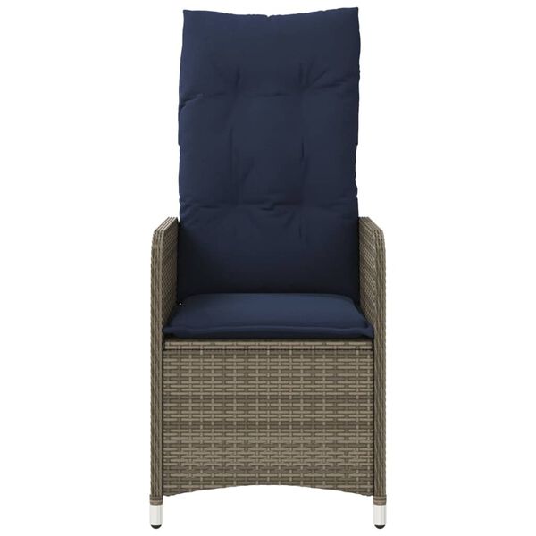 vidaXL Reclining Garden Chair with Cushions Grey Poly Rattan