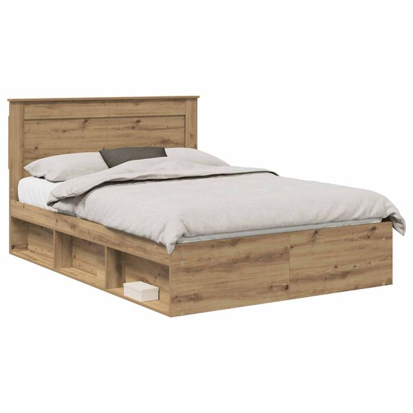 vidaXL Bed Frame with Drawer Artisian Oak 150 x 200 cm Solid Pine Wood