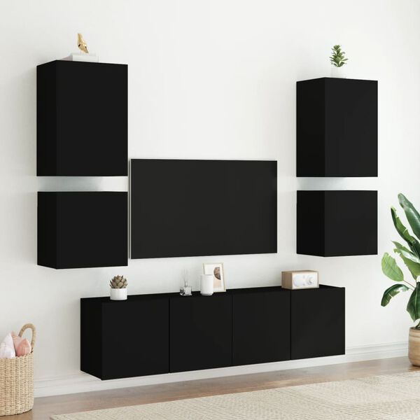 vidaXL TV Wall Cabinets 2 pcs Black 40.5x30x40 cm Engineered Wood