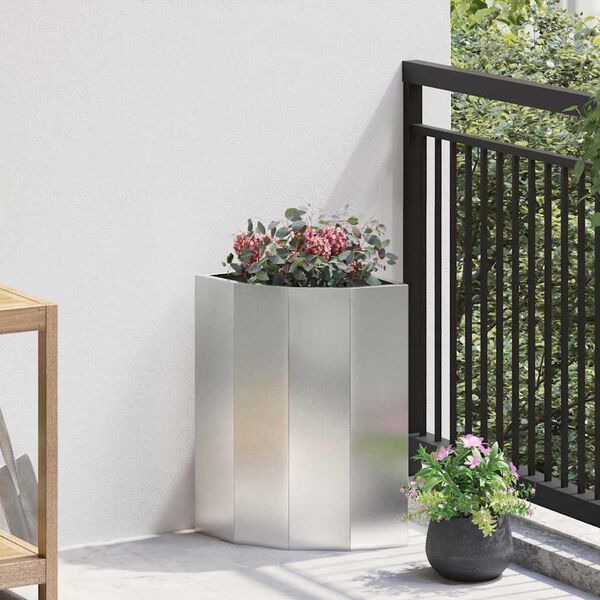 vidaXL Corner Planter Silver 30 x 30 x 50 cm Stainless steel