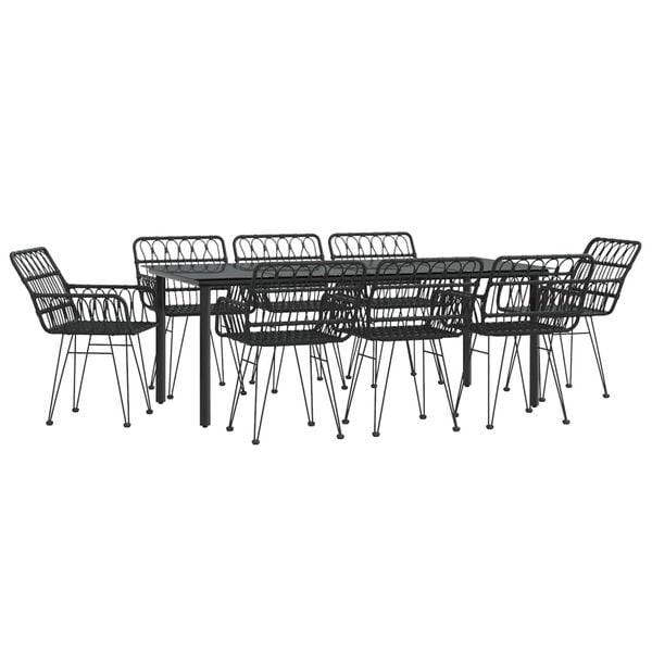 vidaXL 9 Piece Garden Dining Set Black Poly Rattan