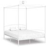vidaXL Canopy Bed Frame without Mattress White Metal 180x200 cm Super King