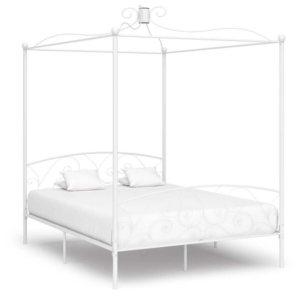 vidaXL Canopy Bed Frame without Mattress White Metal 180x200 cm Super King
