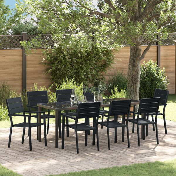 vidaXL Garden Dining Set 9 pcs Black Powder-Coated Steel