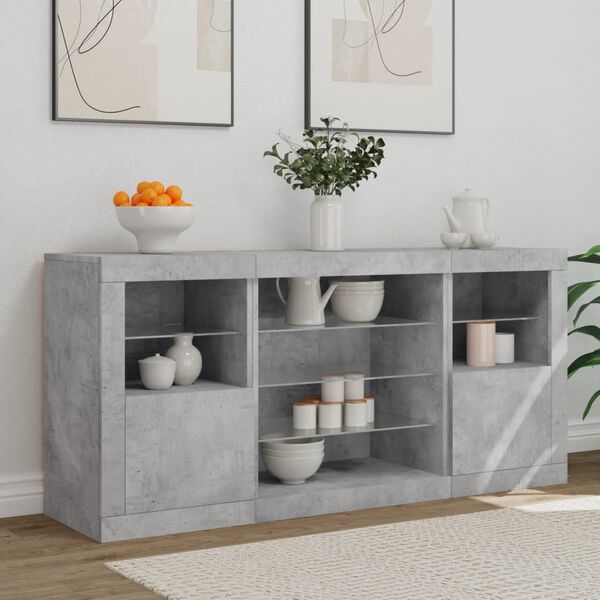 vidaXL Sideboard with LED Lights Concrete Grey 142.5x37x67 cm
