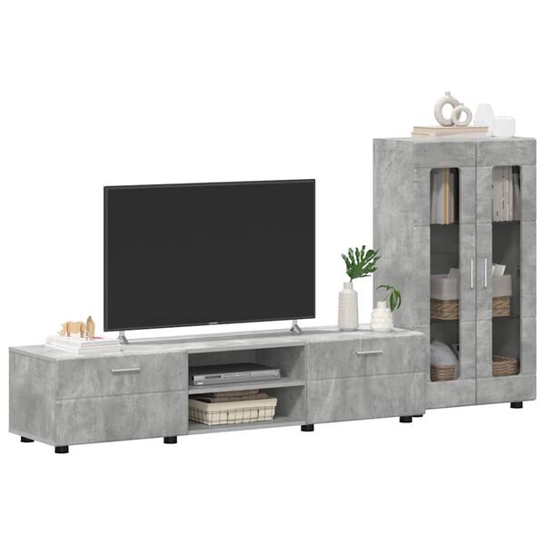 vidaXL TV Cabinet Set with Drawer Concrete Grey Engineered Wood
