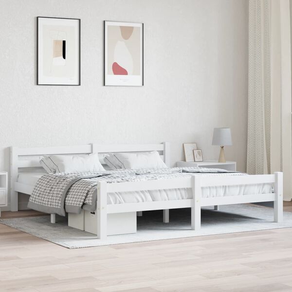vidaXL Bed Frame without Mattress White Solid Pinewood 180x200 cm Super King