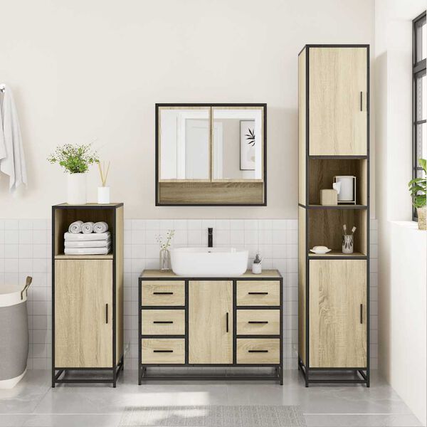 vidaXL 4&nbsp;Piece Bathroom Furniture Set&nbsp;Sonoma Oak Engineered Wood
