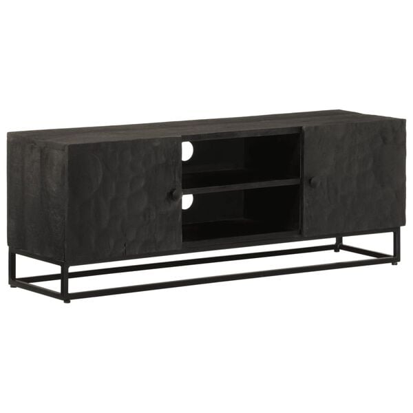 vidaXL TV Cabinet Black 110x30x40 cm Solid Wood Mango and Iron