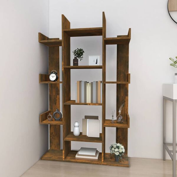vidaXL Book Cabinet Smoked Oak 86x25.5x140 cm Engineered Wood