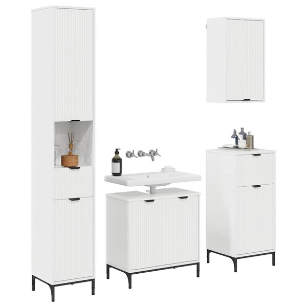 vidaXL Bathroom Furniture Set High Gloss White Engineered wood, Metal
