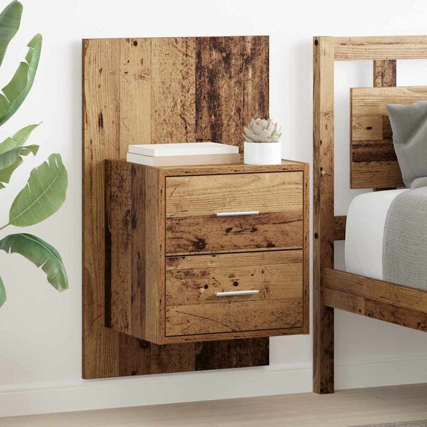 vidaXL Wall-mounted Bedside Cabinet 2 pcs Old Wood 48.5 x 32.5 x 80 cm