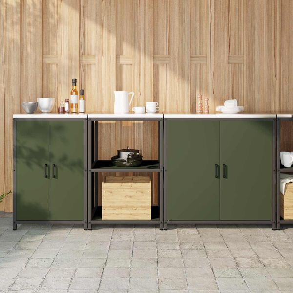 vidaXL Kitchen Storage Set 3 pcs Olive Green Cold-rolled Steel