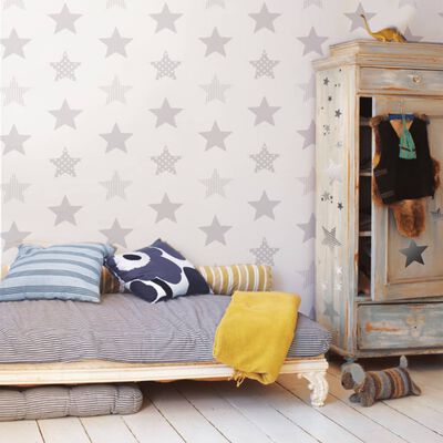 Noordwand Kids at Home Wallpaper Superstar Silver and White