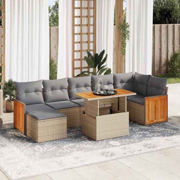 vidaXL 8 Piece Garden Sofa Set with Cushions Beige Poly Rattan Acacia