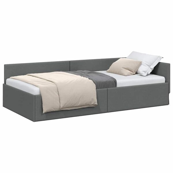 vidaXL Corner Bed Frame with Headboard Dark Grey 90 cm x 200 cm Velvet