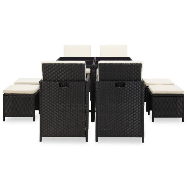 vidaXL 9 Piece Outdoor Dining Set with Cushions Poly Rattan Black