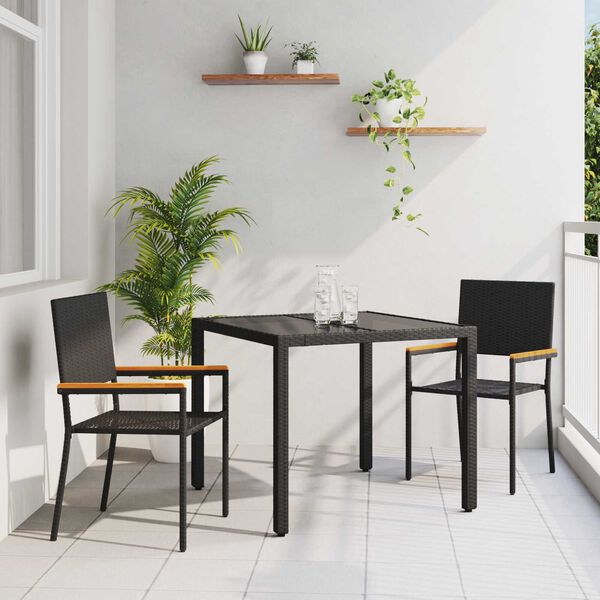 vidaXL Garden Dining Set 3 pcs Black Poly Rattan