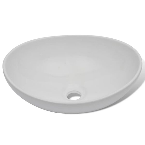 vidaXL Bathroom Basin with Mixer Tap Ceramic Oval White